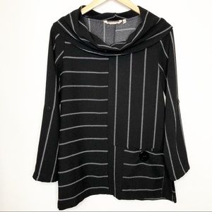 Soft Surroundings Moonlight Cowl Neck Long Sleeve Blouse Black White Stripe XS